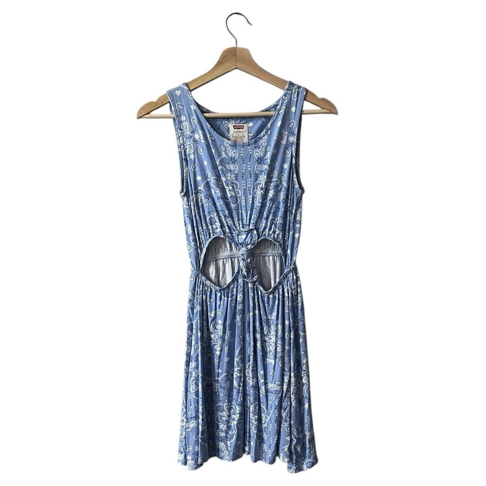 Levis Cut Out Dress Sz Large Girls 12-13 Blue Floral Knit Vacation Beach Coverup